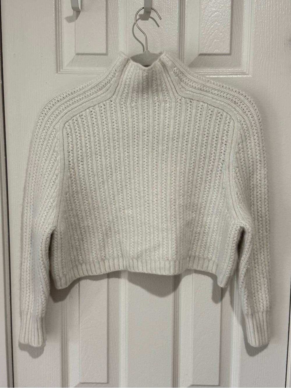 Madewell White Ribbed Cropped Turtleneck Sweater 100% Merino wool *SHRUNKEN*